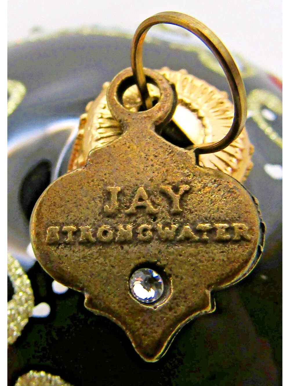Jay Strongwater Artisan Butterfly Nouveau Black Glass Ball Ornament Papers Box